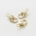 Tre chiusure a moschettone a cuore placcate oro 18k con strisce per gioielli fai da te - 5 Pz/Confezione (14*26.8mm/Apertura 4.3mm) / Placcato Oro 14K
