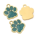 Détail de pendentifs en forme de patte en alliage avec paillettes turquoise et doré - Base Dorée - Bleu Lac