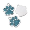 Pendentifs empreintes de pattes à paillettes bleues avec cadre argenté et anneau - Base Chrome - Bleu Lac