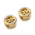 Close-up of golden stainless steel spacer bead with 1314 engraving and crystal accents - 1314 Number Style (Style 04) / 2 Pcs/Set