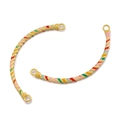 Close-up of golden enamel curved tube bead with colorful twisted rope texture for DIY jewelry - Alloy Drip Oil Half Bracelet Small Curved Tube-Colorful Spiral (Approx 5*63mm/Aperture 2.9mm)