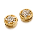 Detail of gold-plated stainless steel spacer beads with hexagonal star and inlaid crystals - Round Disc Hexagram Style (Style 11) / 2 Pcs/Set