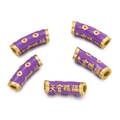 Detailed macro view of purple enamel curved tube beads with gold Chinese engravings - Alloy Drip Oil Small Tube-Purple (Approx 8*22mm/Aperture 3.4mm)
