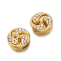 Detailed macro of gold plated spacer beads with crystal inlay for jewelry making - Vortex Swirl Design Style (Style 13) / 2 Pcs/Set
