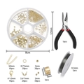 Golden DIY jewelry kit with pliers, steel wire, and lobster clasps in 6-grid box - Needle Nose Pliers Kit / 14K Gold