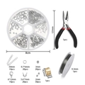 DIY jewelry making kit with silver findings, black pliers, and wire in 8cm round box - Needle Nose Pliers Kit / Platinum