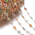 Detailed macro view of colorful enamel daisy chain with sparkling crystals for DIY crafts - Daisy Chain KC Multicolor (7.5x12.5mm)