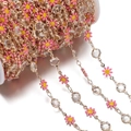 Detail of DIY jewelry chain with pink and yellow daisies and clear faceted crystals - Daisy Chain KC Pink (7.5x12.5mm)