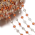 Detail of DIY jewelry chain with red enamel daisies and sparkling clear rhinestones - Daisy Chain KC Red (7.5x12.5mm)