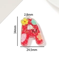 Detailed dimensions of letter A acrylic charm with red glitter and floral smile design - Letter A