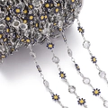 Detail view of blue daisy enamel charms and faceted crystal beads on a silver DIY chain - Daisy Chain White K Dark Blue (7.5x12.5mm)