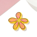 Detailed macro view of yellow acrylic five-petal flower charms with pink doodle patterns - 1pc/pack / Flower Style 01
