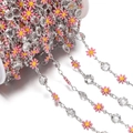 Macro shot of pink enamel daisy chain with crystal beads for DIY jewelry making - Daisy Chain White K Pink (7.5x12.5mm)