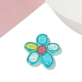 Macro view of blue acrylic floral charms with colorful printed patterns for DIY crafts - 1pc/pack / Flower Style 02 Blue