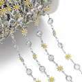 Detailed view of silver daisy chain with white enamel petals and faceted crystal beads - Daisy Chain White K White (7.5x12.5mm)