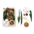 Flat lay of DIY dried flower kit including cotton, pine cones and lemon slices in a box - Boxed Style 01