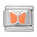 Maillon de bracelet modulaire en argent avec un motif de papillon en émail orange - Module Papillon en Acier Inoxydable / Orange