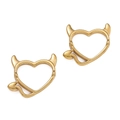 Dettaglio macro di ciondoli a cuore placcati oro 18K con corna e coda di diavolo per fai da te - Cornice Cava Cuore con Corna del Diavolo (976# Oro)
