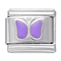 Maillon de charme carré en acier inoxydable avec papillon en émail violet pour bracelet - Module Papillon en Acier Inoxydable / Violet