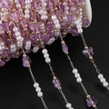 Macro view of purple butterfly beads and pearls on a gold chain for DIY jewelry craft - 1m / KC Gold Purple