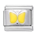 Maillon de bracelet en acier inoxydable 9x10mm avec motif papillon jaune émaillé - Module Papillon en Acier Inoxydable / Jaune