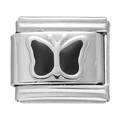 Maillon de bracelet italien en acier inoxydable avec motif papillon ajouré argenté - Module Papillon en Acier Inoxydable / Noir