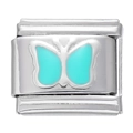 Maillon de bracelet à breloques italien en acier inoxydable avec papillon en émail bleu - Module Papillon en Acier Inoxydable / Bleu