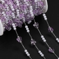 Detail of lavender butterfly charms and white pearls on a DIY jewelry chain reel - 1m / Silver Purple