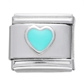 Charm modulaire en acier de 9 mm avec incrustation en émail bleu tiffany en cœur - Module Cœur en Acier Inoxydable / Bleu