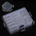 Macro detail of a 14-grid transparent storage box with removable inner plastic containers - White Multi Grid Style (AC4260)