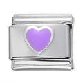 Maillon de bracelet italien 9x10mm en acier inoxydable avec cœur en émail violet - Module Cœur en Acier Inoxydable / Violet
