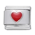 Maillon de charme italien avec cœur en émail rouge sur bracelet modulaire inox - Module Cœur en Acier Inoxydable / Rouge