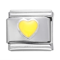 Maillon de charme italien en acier inoxydable avec un motif de cœur en émail jaune - Module Cœur en Acier Inoxydable / Jaune