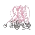 Nahaufnahme von rosa geflochtenen Handyschnüren mit silbernen Metallringen für DIY-Schmuck - Länge ca. 6cm / Rosa