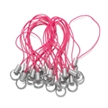 Nahaufnahme der rosa geflochtenen Handy-Schlaufe mit silbernem Metallring und Rohr - Länge ca. 6cm / Rosenrot