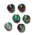 Macro detail of 16mm acrylic gradient beads with colorful UV plating and crackle textures - 2 Pieces (16mm) / Black Green