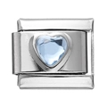Maillon de charme italien en acier inoxydable avec cristal bleu clair en forme de cœur - Module Cœur Strass Violet Clair