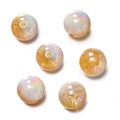 Macro shot of 16mm iridescent gradient acrylic beads with colorful snowflake finish - 2 Pieces (16mm) / Light Brown and White