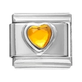 Charm modulaire 9x10mm en acier inoxydable avec cristal jaune taillé en forme de cœur - Module Cœur Strass Or