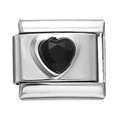 Maillon modulaire carré en acier inoxydable avec pierre noire en forme de cœur - Module Cœur Strass Noir