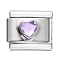 Maillon de bracelet italien avec cristal cœur violet en acier inoxydable - Module Cœur Strass Violet