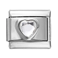 Maillon de bracelet italien modulable en argent avec cristal central en cœur - Module Cœur Strass Transparent