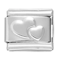 Maillon de charme italien avec double cœurs en relief en acier inoxydable poli - Module Cœur Double Gauffré