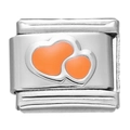 Charme italien en acier inoxydable argenté avec double cœur émaillé de couleur orange - Module Double Cœur Orange
