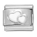 Maillon de bracelet italien en acier inoxydable avec motif de doubles cœurs entrelacés - Module Double Cœur Blanc