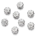 Primer plano de cuentas espaciadoras de flores plateadas para joyería artesanal DIY - Margarita de Ocho Pétalos (White K08) / 10 unidades/Paquete / Plateado