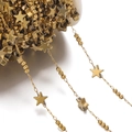 Macro shot of gold-plated stainless steel star and bead chain for DIY jewelry making - Star Style (JCXZ-9) / 1m / Gold