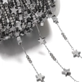 Close-up of stainless steel chain roll with beads and star pendants for DIY jewelry - Star Style (JCXZ-9) / 1m / Steel