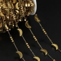 Gold stainless steel crescent moon and bead chain for DIY jewelry making on white spool - Moon Style (JCXZ-13) / 1m / Gold