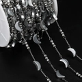 Macro detail of silver moon and star stainless steel chain spool for DIY jewelry - Moon Style (JCXZ-13) / 1m / Steel